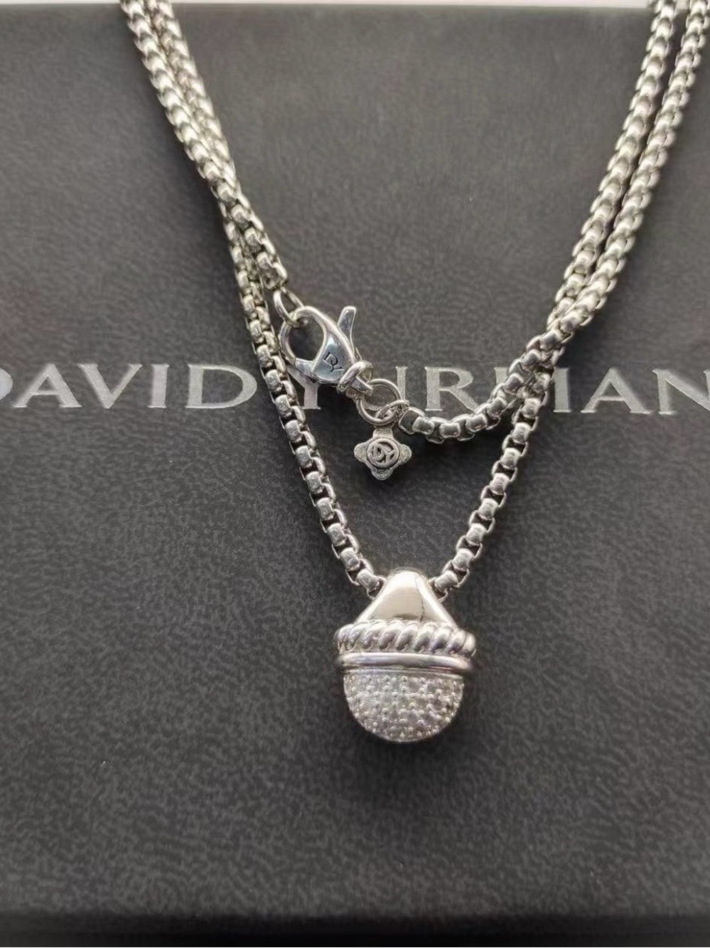 David Yurman Silver Pavé Acorn Pendant Necklace